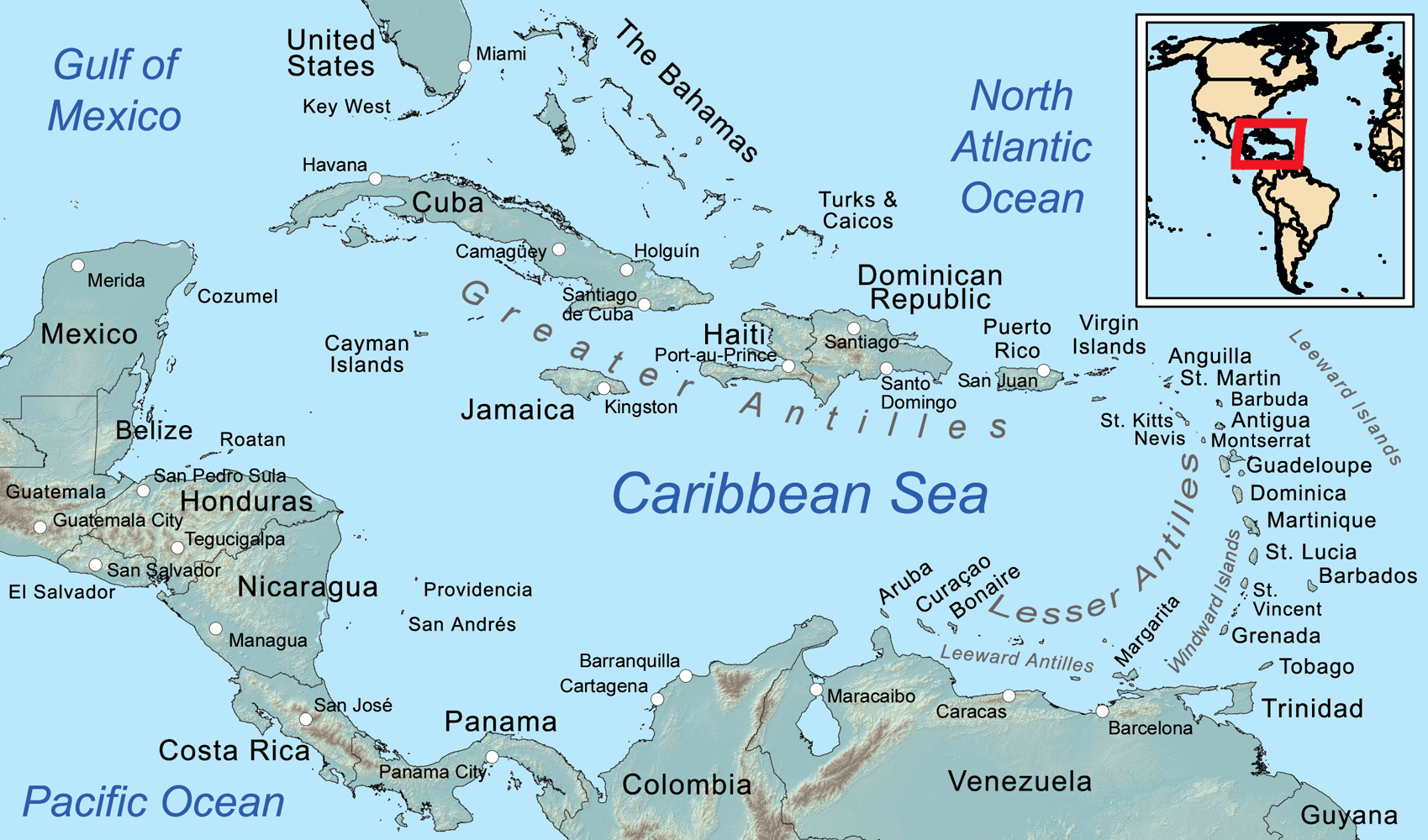 donde queda el caribe: mapa del mar caribe y sus islas
